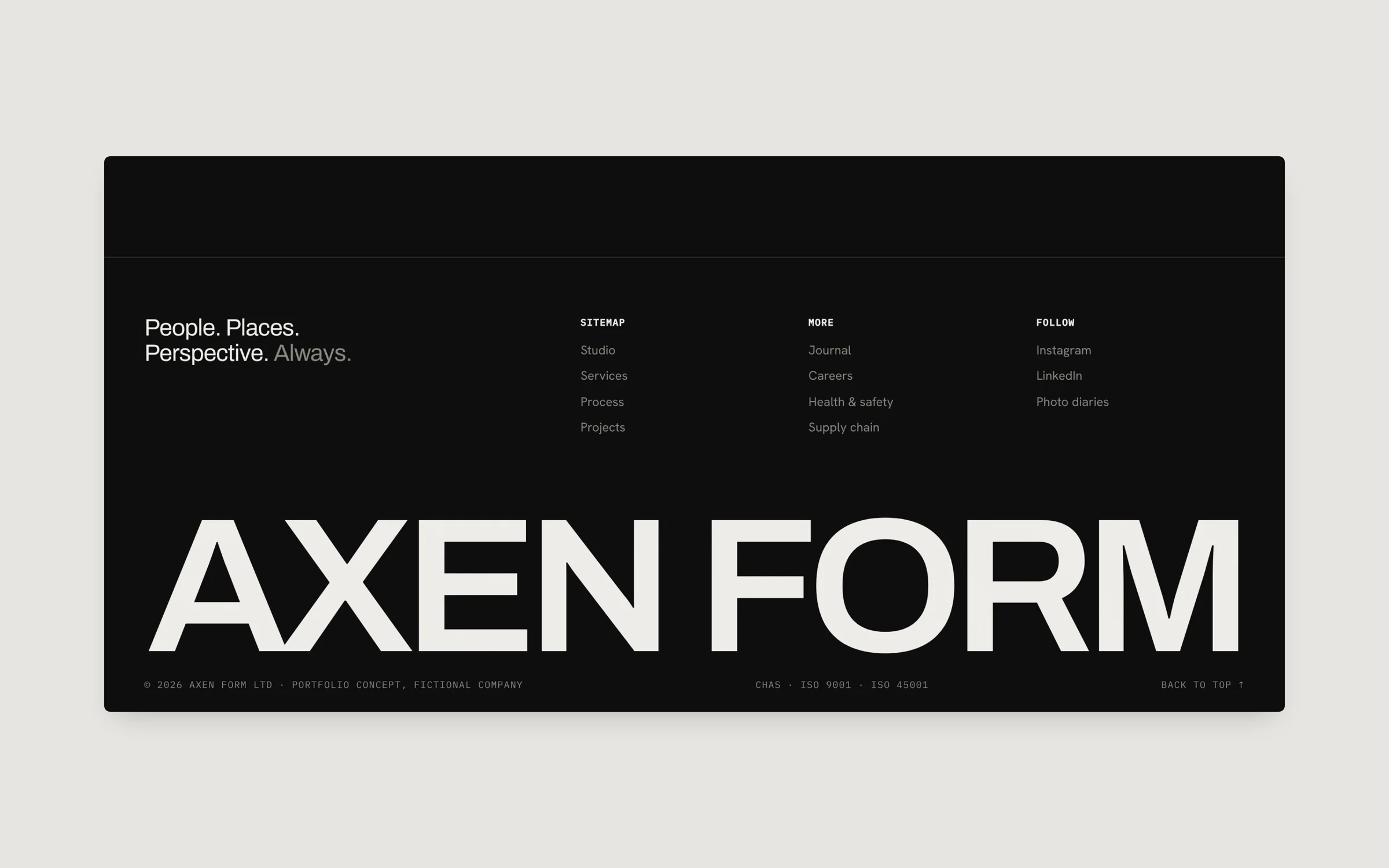 Footer with a sitemap and the large AXEN FORM wordmark