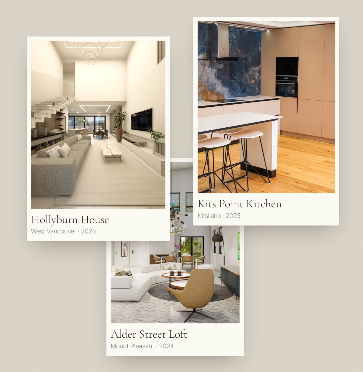Featured projects: Hollyburn House, Kits Point Kitchen and Alder Street Loft